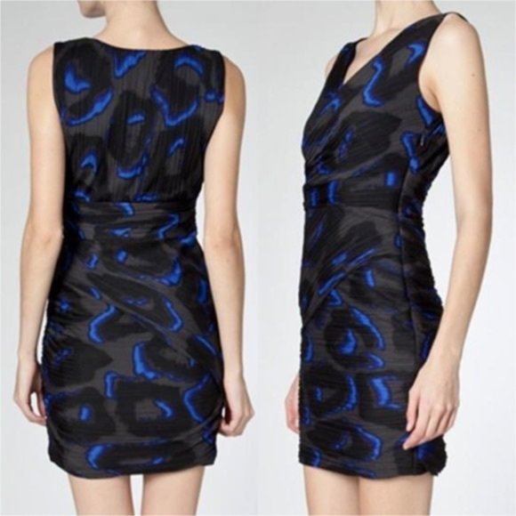 Halston Heritage Blue Gray Pleated Dress Size 4 - Picture 1 of 16